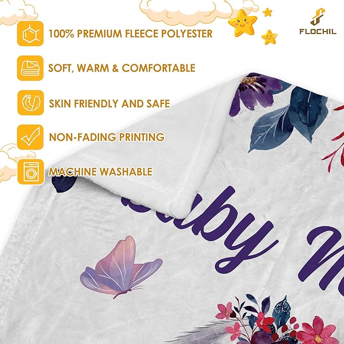FLOCHIL Personalized Baby Blanket for Girls, Custom Baby Blanket with Name, Customized Baby Products, Gift for Baby, Newborn, Baby Shower (Bunny 2)