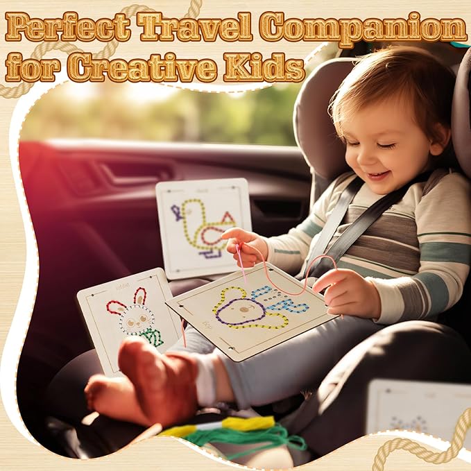 Montessori Wooden Lacing Toys for Toddlers and Kids Ages 2-4 5-7, Sewing Kit Fine Motor Skill Busy Board, Education Sensory Preschool Toy for 1 2 3 4 Year Olds, Birthday Gift for Boys and Girls