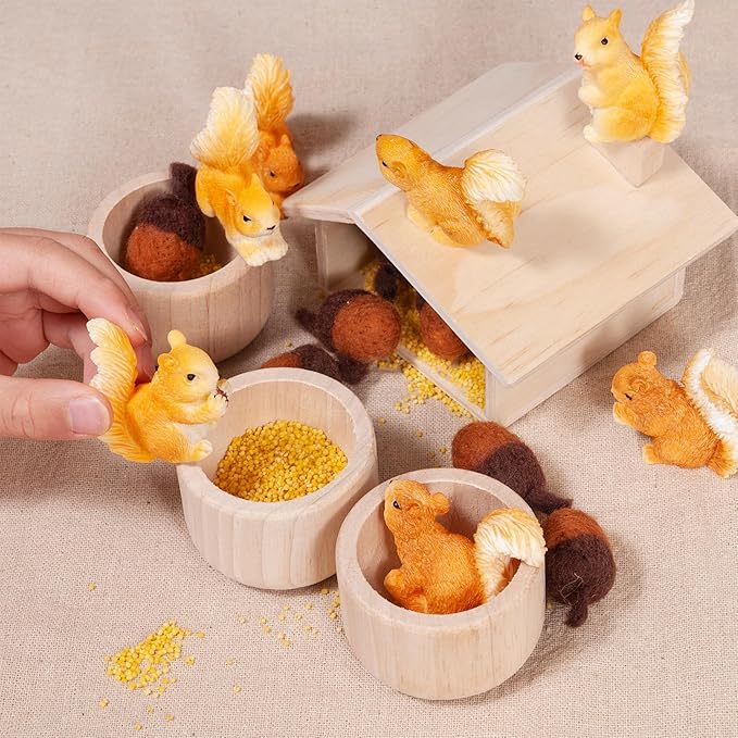 Sorting Stacking Wooden Toys for Toddlers, Squirrel Montessori Toys Toddler Sensory Bin Tool Toy, Wood Squirrel Toy House Fine Motor Skill Early Learning Educational Gift for Kids