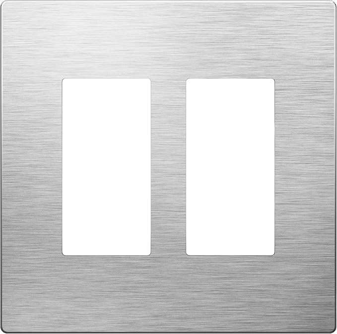 LIDER Double Decorator Metal Wall Plate, Temperature and Impact Resistant, 430 Stainless Steel, Screwless Cover, Modern Upgrade, Mid-Size 2-Gang 4.88” x 4.92”, Stainless Steel, LSMWP-32M-SS