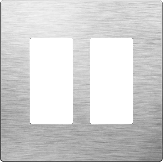 LIDER Double Decorator Metal Wall Plate, Temperature and Impact Resistant, 430 Stainless Steel, Screwless Cover, Modern Upgrade, Mid-Size 2-Gang 4.88” x 4.92”, Stainless Steel, LSMWP-32M-SS