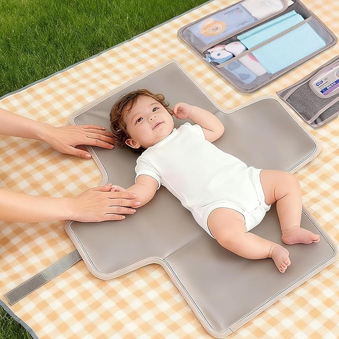 Baby Portable Diaper Changing Pad - Baby Diaper Changer Travel Bag with Wipes Pocket, Smart Design Portable Changing Mat,Gift for Newborn Girl & Boy，Gray.