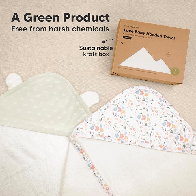 KeaBabies Hooded Baby Towel for Newborn - Viscose Derived from Bamboo Large Baby Bath Towels with Hood for Boys, Girls, Toddler, Extra Absorbent & Soft Newborn Bath Essentials (Wildflowers, Regular)