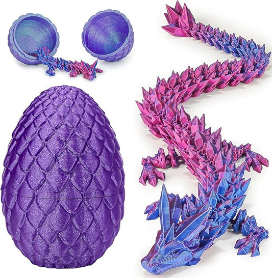 Dragon Eggs with Dragon Inside, 3D Printed Surprise Funny Gifts for Kids, Articulated Dragon Fidget Toys for Adults, Executive Desk Toys Office Room Décor (Shiny Purple, M-Size)