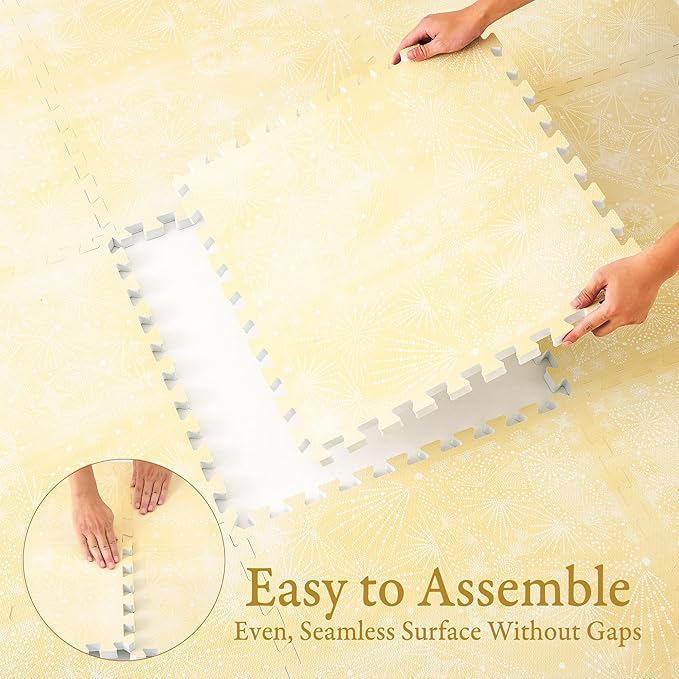 PopsyKosy Premium Exercise & Baby Foam Play Mats - Stylish & Large Non-Toxic Odorless Floor Mat - 6 Tiles - Spacious 6ft x 4ft - Peel-Resistant Reinforced - Soft Thick, Waterproof - Champagne Yellow