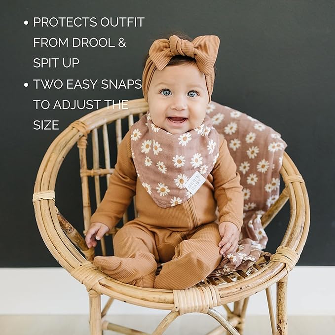 Mebie Baby Muslin Cotton Bib, 3 pack, Baby Bib Set for Burp, Spit Up, Drool, Bandana Bibs for Baby Boy or Baby Girl