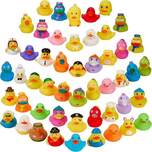 Rubber Duck Toy Duckies for Kids - 50 Pack - Sensory Play, Stress Relief, Stocking Stuffers, Bath Birthday Gifts Baby Showers Classroom Incentives, Summer Beach and Pool Activity - Style 2