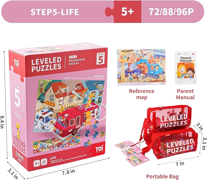 TOI Leveled Puzzles for Kids Aged 4 and Up, Toddler Puzzle Preschool Learning Jigsaw Puzzles, Large Pieces Educational Game for Boys Girls, Classic Education Step 5