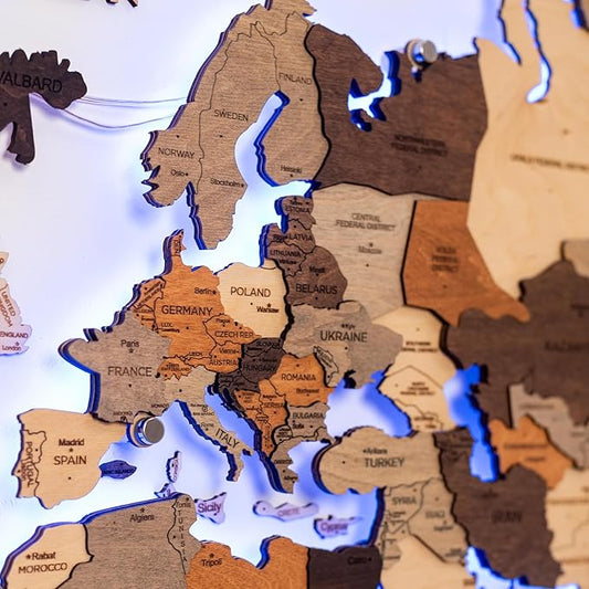 Enjoy The Wood 3D Wood World Map LED 3.0 Wall Art Modern Home Decor Gifts LED Lighting Wall Decor Housewarming Gift (Multicolor)