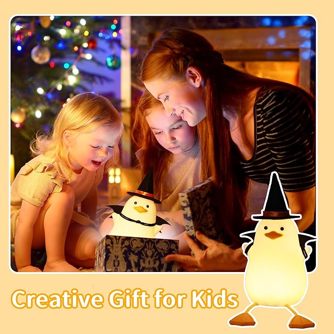 Attivolife Duck Night Light for Kids, LED Bedside Table Silicone Lamp, Timer Dimmable Animal Magician Touch Control Nursery Portable, Halloween Birthday Gift for Boy Girl (Bat Wing)
