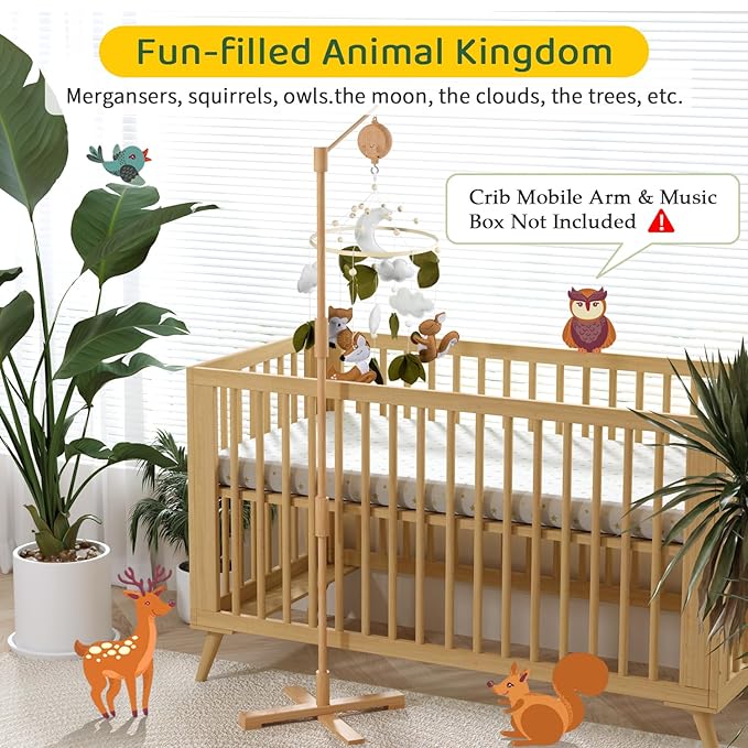 FEISIKE Baby Mobile for Cirb, Woodland Animals Theme Bassinet Baby Nursery Mobiles for Boys and Girls, Squirrel Crib Mobile Hanger for Infant Bedroom Hanging Decoration