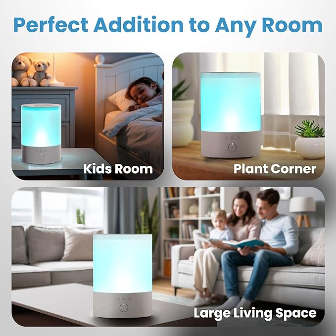 Everlasting Comfort 2.5L Top Fill Humidifiers for Bedroom - Quiet Easy to Fill & Clean, 24HR Runtime, Night Lights, Timer, Ultrasonic Cool Mist Humidifier, Auto Shut-Off, Essential Oil Diffuser