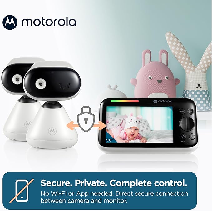 Motorola Baby PIP1500-2 - Indoor Video Baby Monitor w/ 2 Cameras, Parent Unit, Wall Mount, 1000-ft Range, Two-Way Audio, Room Temperature Monitoring (Renewed)