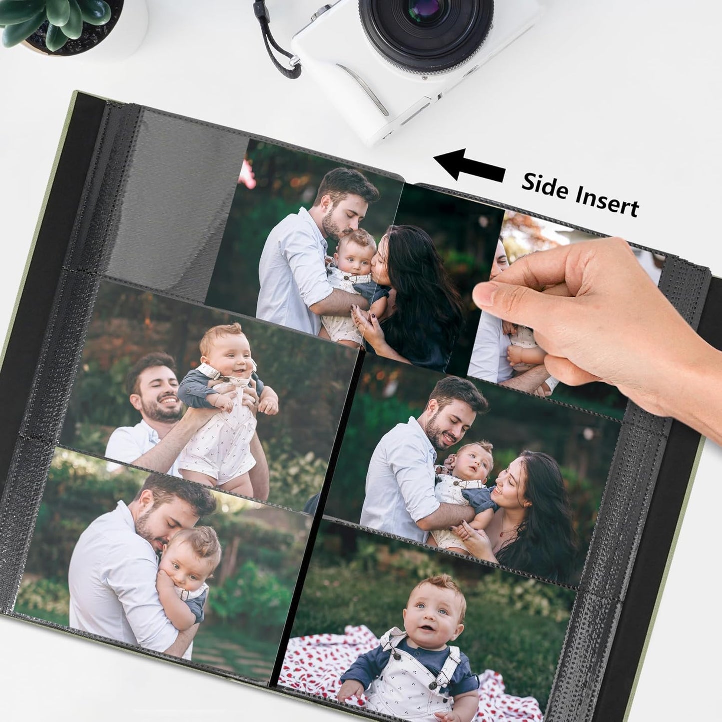 Photo Album 4x6 Pictrues 300 Pockets Linen Cover with Front Window Large Picture Book for Family Travel Wedding and Memory Keepsake Organizer Black
