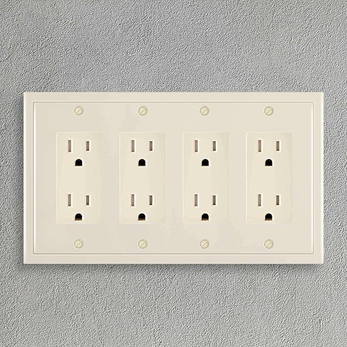 Henne Bery Modern Edge Decorative Wall Plate Switch Plate Outlet Cover, Durable Solid Zinc Alloy (Quad Decorator, Light Almond)
