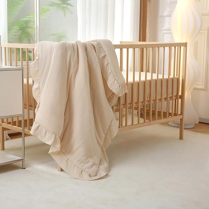 100% Cotton Muslin Crib Comforter/Quilt,Ultra Soft Cozy Reversible Baby Blanket,All Season Toddler Blankets for Boys and Girls, Machine Washable,41"x48"