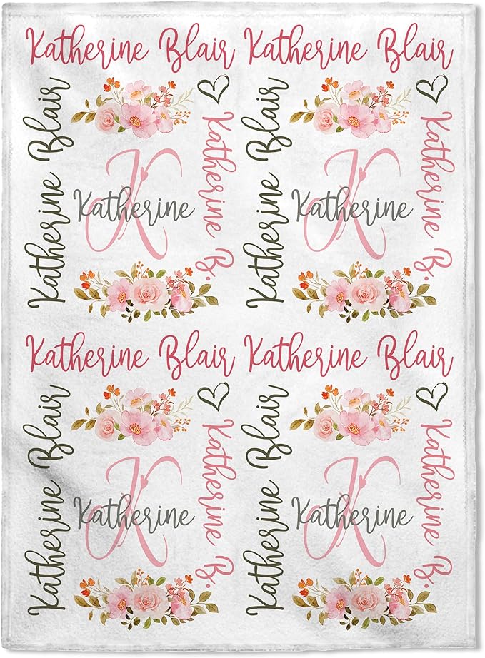 FLOCHIL Personalized Baby Blankets, Custom Baby Blanket - Baby Blanket with Name for Girls, Best Gift for Newborn Floral Plush Fleece (30x40) (Monogram)