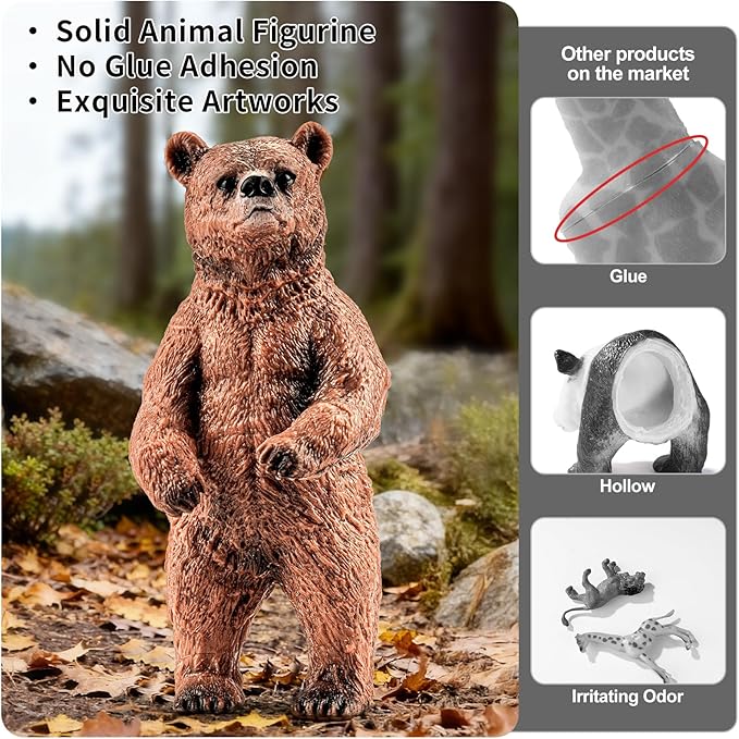 12PCS Large North American Animal Figurines, Realistic Safari Woodland Jungle Animals Figures Toys Includes Crocodile,Wolf,Bear,Deer Cake Toppers Birthday Gift Party Favors Toys for Toddlers