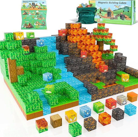 Magnetic Blocks - 120PCS Toy Build Set, Magnetic Building Blocks STEM Sensory Toys, Creative Kids Gift for 3+ Year Old Boys Girls (Dinosaur)