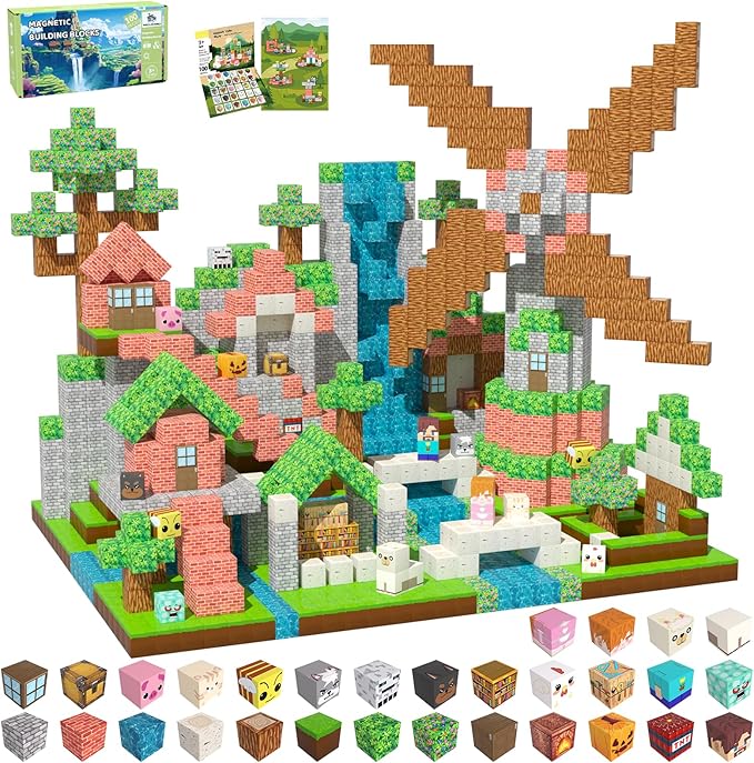 Magnetic Blocks, Magnetic Tiles Building Blocks, Magnet Cubes STEM Sensory Game Toys Christmas Birthday Gifts for Kids Boys Girls Age 3+ (Forest H)