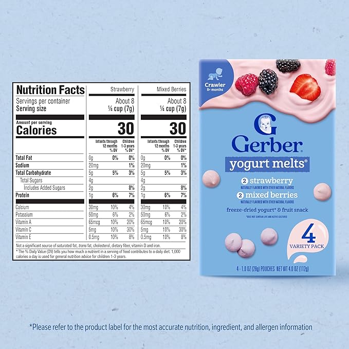 Gerber Stage 3 Baby Food, Strawberry and Mixed Berries Melts, 1 oz. Pouch (Pack of 4)