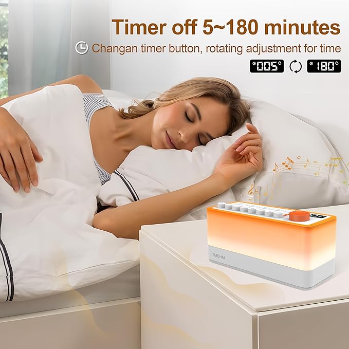 White Noise Sleep Sound Machine with 8 Nature Sounds, Portable Bluetooth Speaker, 12 Colors Night Lights, Sleep Timer & Breathing Exercises, for Babies, Kids, and Adults