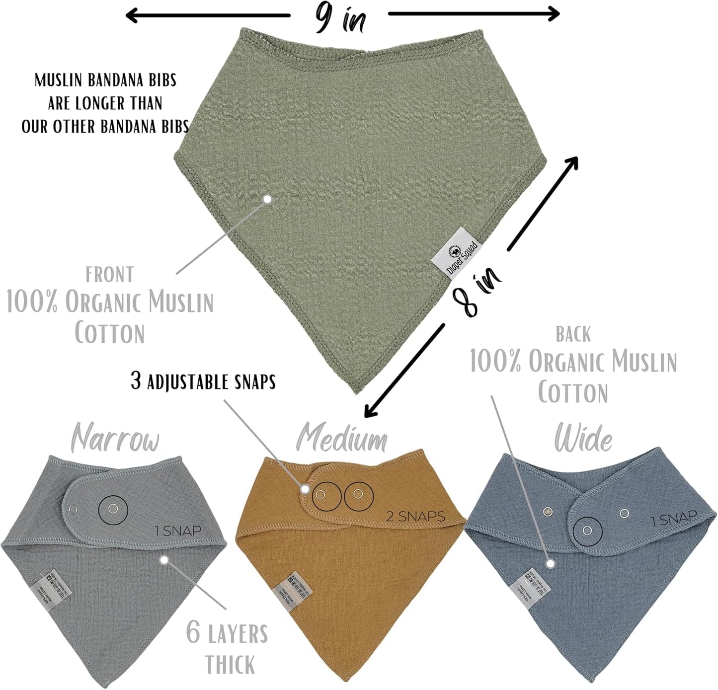 DiaperSquad's Baby Bibs for Drooling and Teething, Bibs for Boys, Baby Girl - Solid Cotton Baby Drool Bibs