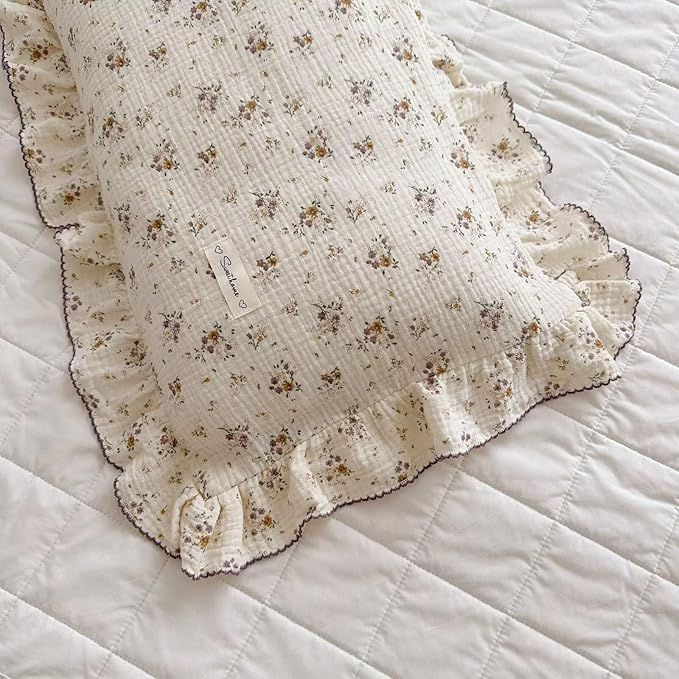 BuLuTu Shabby Chic Floral Toddler Pillow Cases Muslin Standard Size Pillowcases for Girls Kids Nursery Pillow Cover for Toddler Bed, Envelope Closure,1 Piece, Crapemyrtle Pattern, 20"x26"