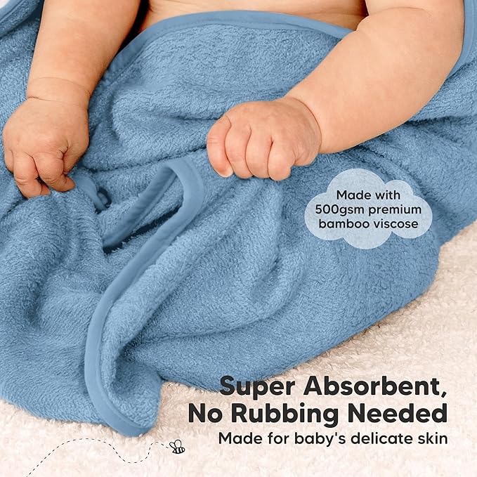 KeaBabies 2-Pack Hooded Baby Towels for Newborn - 30x30 Soft & Absorbent Viscose from Bamboo Baby Bath Towels with Hood for Infant, Toddler,Kids,Boys Girls,Newborn Bath Essentials (Steel, Petite)