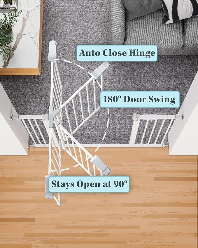 InnoTruth 29-39.6”Baby Gate for Stairs,36" Extra Tall Dog Gate for The House,Dual-Lock Safety and One Hand Opening Design,Kid Gate for Doorways,Kitchen,Room,Wall-Friendly Pressure Mounted, Pure White