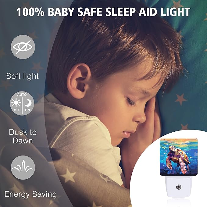 Sea Turtles Night Lights Plug into Wall for Girls Boys Room, Night Lights LED Lamp with Dusk to Dawn Sensor Nightlight for Bedroom Kitchen Bathroom Hallway Home Wall Decor