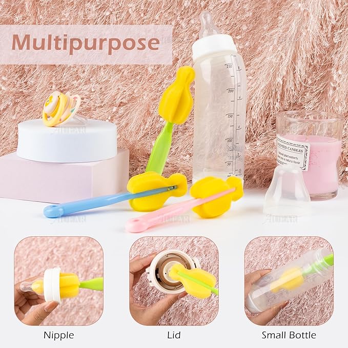 AUEAR, Milk Bottle Nipple Brushes Pacifier Sponge Cleaning Small Brush Cleaner Set for Bottles and Accessories (8 Pcs)