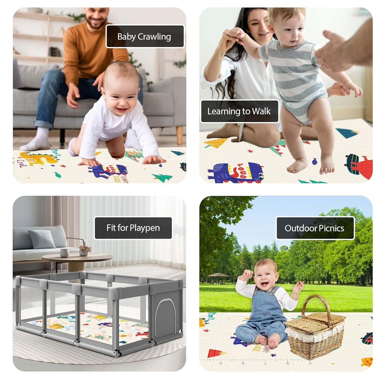 Baby Play Mat, 74 x 50 Inch Play Mat Perfect for Use Baby Playpen, Foldable Baby Foam Playmat for Floor, Portable Waterproof Activity PlayMats for Babies, Infants and Toddlers