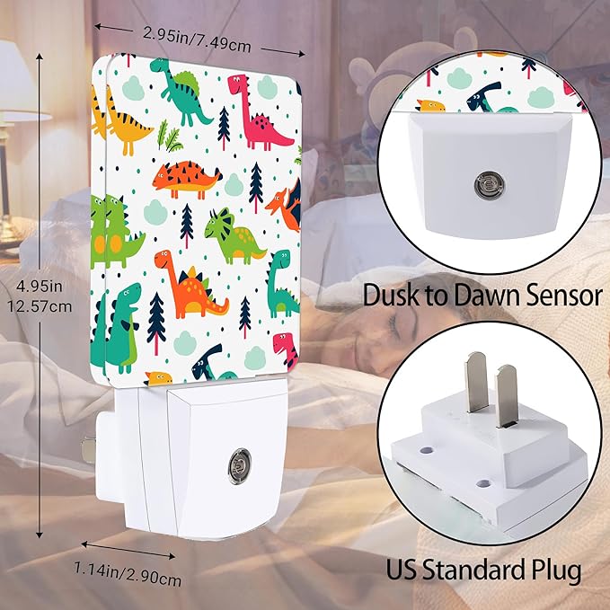 Colorful Dino Tree Night Light, Dusk to Dawn Smart Sensor Nightlight for Bedroom Bathroom Kitchen Hallway Stairs Hallway, Plug-in, Energy Efficient Decor Desk Lamp Gifts