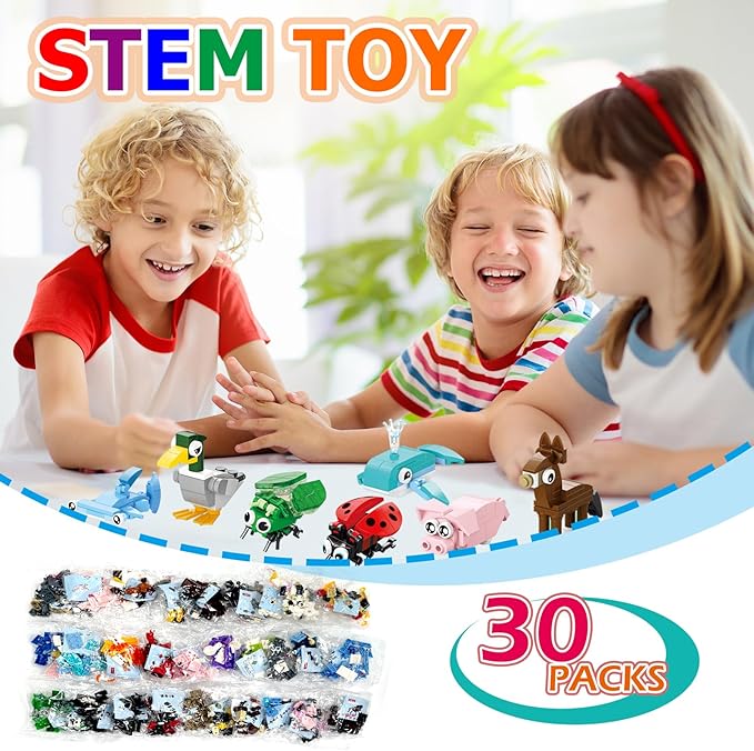 30 Pack Party Favors Building Set for Kids, Mini Animals Building Block Toy, Classroom Prizes Goodie Bags Stuffer, Easter Gifts Birthday for Boy Girls Age