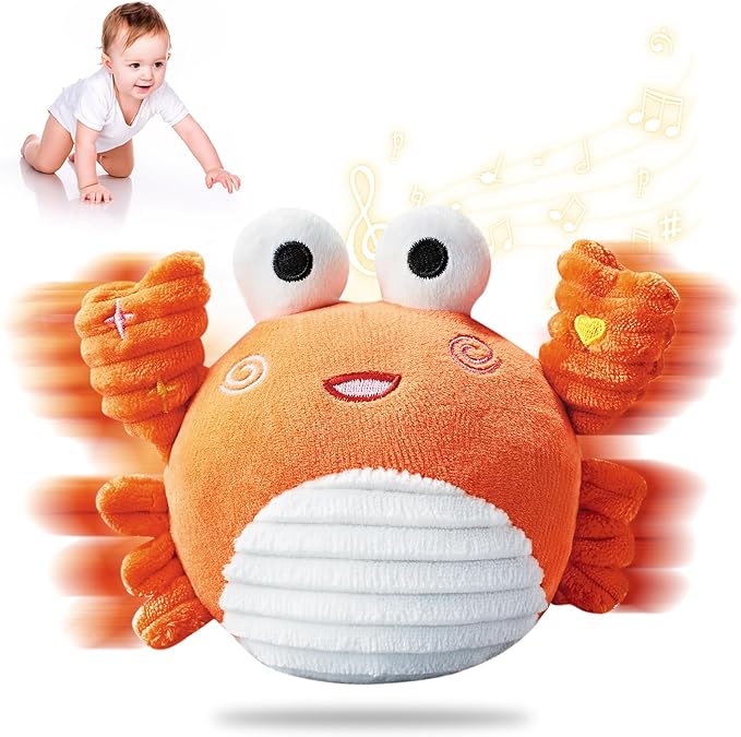 Musical Crawling Crab Toy – Ultra-Soft Dancing Baby Toy, Talking, Bouncing, Interactive Infant Sensory & Tummy-Time Motivator for 0–6 Months & 6–12 Months