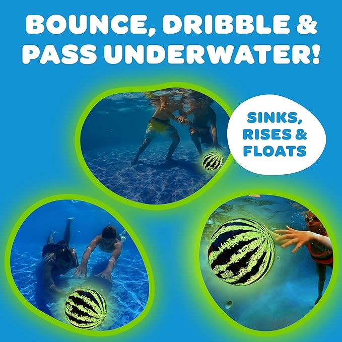 Watermelon Ball Lit - Glow in The Dark Pool Toy for Kids Ages 8-12, Teens, Adults - 9 Inch Swimming Pool Game for Family Fun