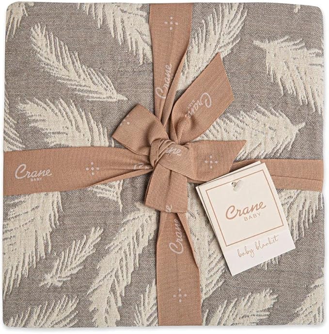 Crane Baby Blanket, Soft Cotton Jacquard Nursery and Stroller Blanket for Boys and Girls, Grey Feather, 30” x 40”