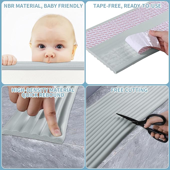 MABOZOO 8'' Extra Wide Seat Edge Cushion, 13.1 FT Length Foam Fireplace Cushion Soft Hearth Guard Bumper Pad Child Proof Padding Hearth Pad Edge Protector, Fireplace Baby Proofing for Baby (Gray)