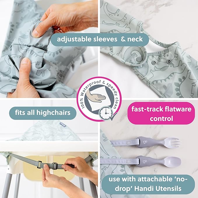 BIBaDO - Long Sleeve Baby Bibs - Babies & Toddlers 6-36 Months - Coverall Baby Led Weaning Bib - Easy Wipe, Soft & Waterproof