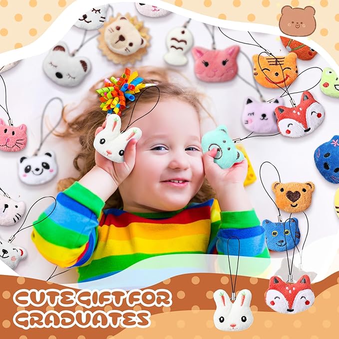 Libima 60 Pcs Mini Stuffed Animals Sea Animal Fruit Plush Keychain Set for Carnival Birthday Classroom Prizes Decoration for Clothes (Cute)