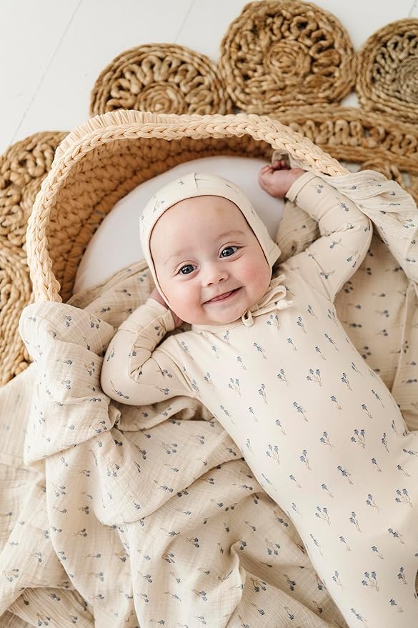 Ely's & Co. Muslin Swaddle Blanket 3-Pack for Baby Boy— 100% Cotton Muslin Extra-Large Swaddle Blankets (47”x 47”) Blue Bluebell