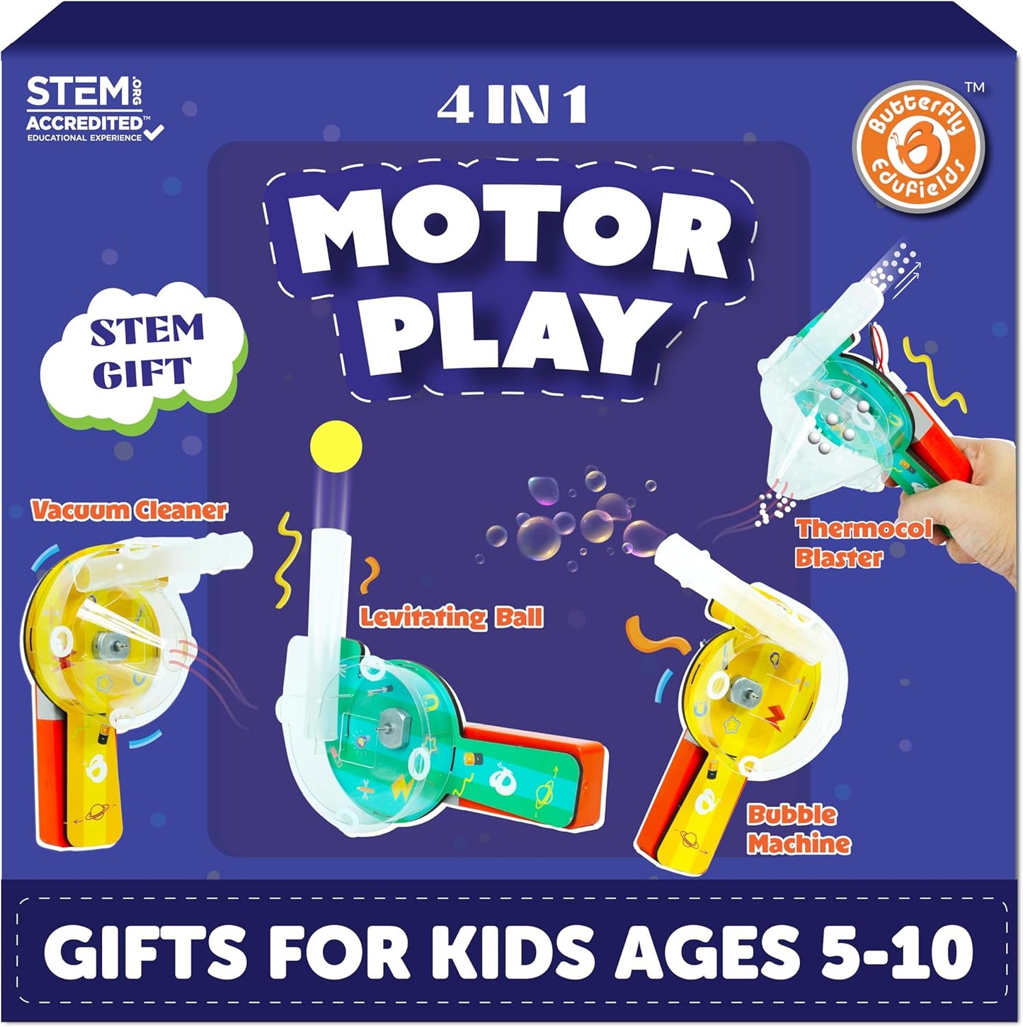 Butterfly EduFields 4in1 Motor Play Science Kit | Best Birthday Return Gifts for Kids Ages 5 6 7 8 9 10 11 12 | STEM Toy | Reusable & Safe | Birthday Gift for Kids Ages 5+