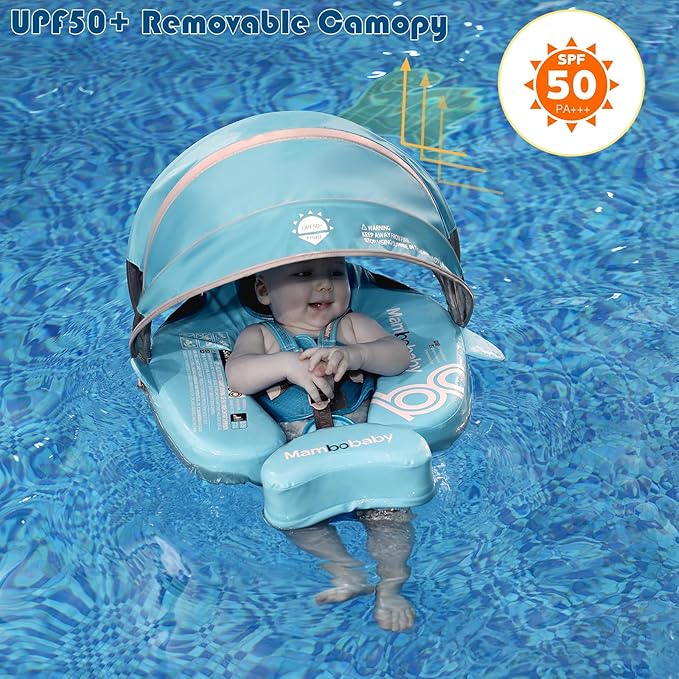 Mambobaby Float with Removable UPF50+ UV Sun Protection Canopy, Infant Pool Float Swimming Float with Tail & Adjustable Safety Seat, Baby Floats for Pool Bathtub (Narwhal Green-K03NGCTLURBKMF01K03)
