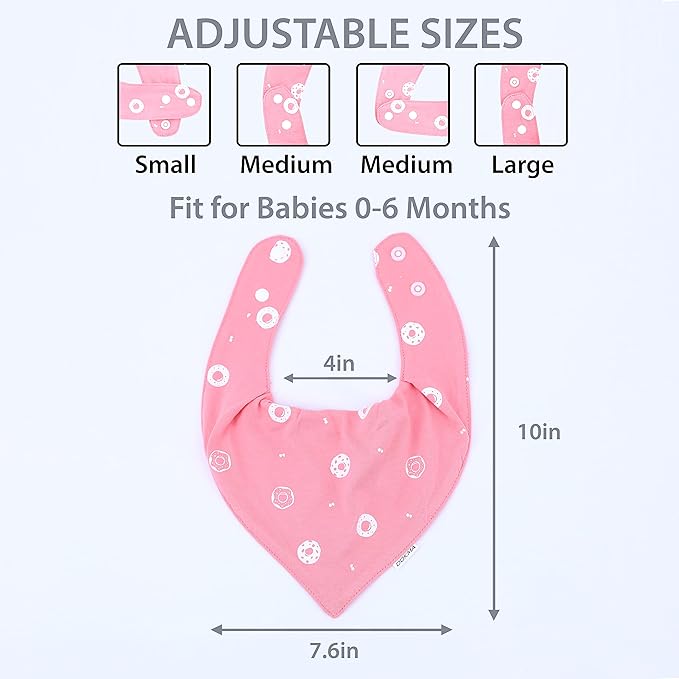 DOKMA Set 8 Organic Cotton Baby Drool Bibs - Bandana Teething Bibs for Baby - Bandana Drool Bibs - Ultra Soft, No Scratch