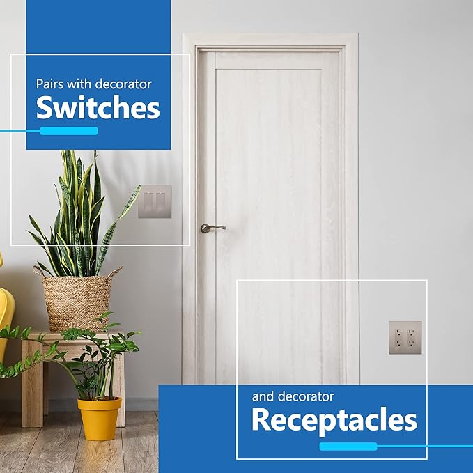 LIDER Brushed Finish Decorator Switch Cover, Screwless Wall Plate, Mid-Size 2-Gang 4.88" x 4.92", Unbreakable Polycarbonate Thermoplastic, UL Listed, LSWP-32M-BNK, Brushed Nickel