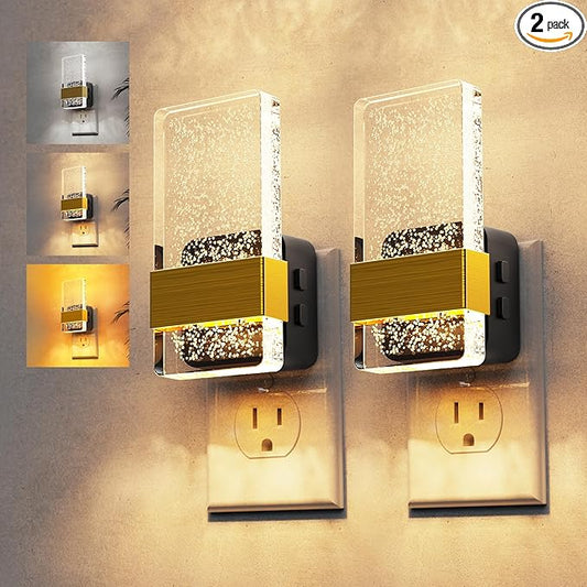L LOHAS LED Night Light, 2 Pack 3CCT Night Lights Plug Into Wall, 2000K/3000K/5000K Adjustable Color Temperature Nightlight, Dusk to Dawn Sensor Dimmable Nightlights for Bathroom, Hallway, Gift