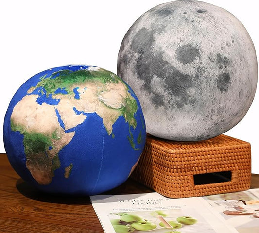 10 inch 2 pcs Moon Pillow+Earth Pillow Plush Toy Earth and Moon Stuffed Toy Planet Pillow Astronomy Decor Space Pillows Globe World Globe Stuffed Plush Toy