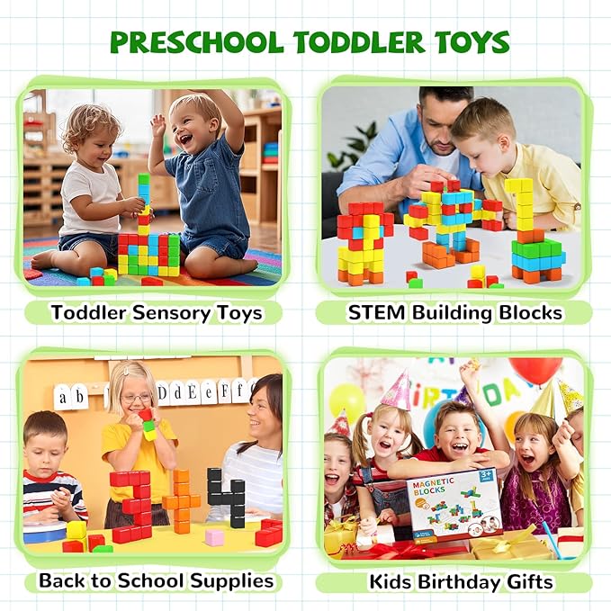 Magnetic Blocks for Toddlers -Classroom Must Haves STEM Learning Toys for 3-5 Year Old Boys & Girls, Safe & Strong Building Blocks with ASMR Sounds,Ideal Gifts for Kids 3+
