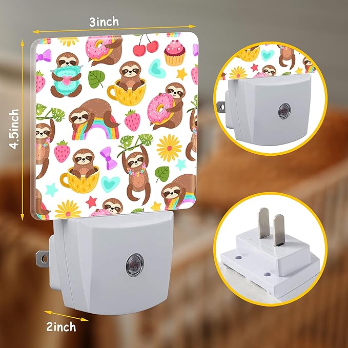 Cute Sloths Eat Dancing or Dream Night Light for Kids Girls Boys,LED Night Light Plug into Wall with Dusk to Dawn Sensor for Room Decor,Hallway,Kitchen,Bathroom,Nursery,Stairs